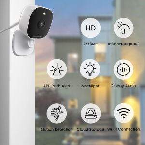 2PCS VSmaHome CCTV Security Camera Outdoor/indoor CCTV 2K/3MP Wi-Fi Camera with 8X Zoom Plug-in Home Camera with Spotlight Easy Installation IP66 Waterproof (Memory card not included)