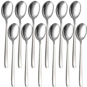 12/24Pcs Korean Stainless Steel Tableware Spoons / Silver Long Handle Fork Spoon Set / for Restaurant Party Home Kitchen