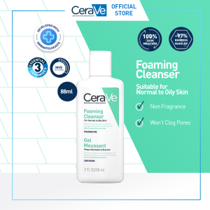 CeraVe Foaming Cleanser 88 ml – Gentle Face Wash with Ceramide for Oily Skin [Pembersih Wajah Untuk Berminyak]