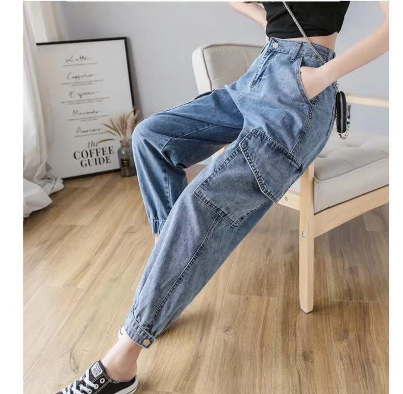 Women's Overalls Jeans Fashion Style Summer New Loose High Waist Nine  Points Straight Summer Jeans Korean Style Women Jeans