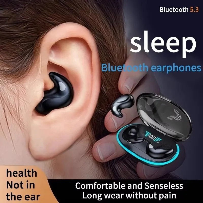 X55 Fon Telinga Bluetooth Tidur Tanpa Wayar Fon Telinga Mikrofon Terbina dalam Set Kepala Bunyi Hi-fi Set Alat Dengar Pembatalan Bunyi Kalis Air untuk Semua Telefon