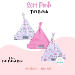 3 Pcs Topi Kupluk Bayi Baru Lahir Topi Bayi 0 - 3 Bulan Pink Series