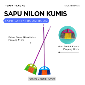 Sapu Nilon Kumis Warna BOOM BOOM CLEAN | Sapu Senar Murah | Sapu Lantai Nylon Gagang Ungu