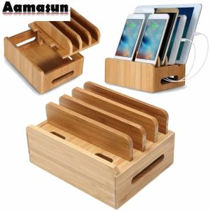 Bamboo Holder for iPhone Stand for Samsung Phone Cords Charging Station Docks Organizer for Smart Phones and Tablets USB Charger2026