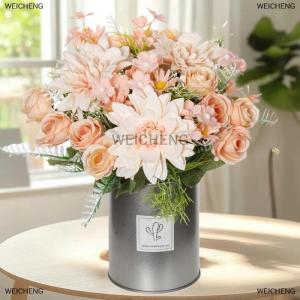 [COD] WEICHENG 1PC Artificial Rose Flowers Wedding Home Bedroom Decor Bridal Bouquet Garden Silk Dahlia Hydrangeas Vase For Board Outdoors