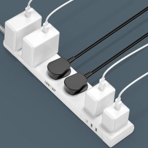 LENCENT 9 in 1 Extension Lead with USB C Port 3250W 13A 6 Way Outlets Power Strip with 1 USB-C and 2 USB Slots Multi Power Plug Extension with 1.8M/3M Braided Extension Cord for Home Office White