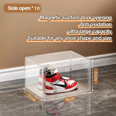 Crystal - Clear Acrylic Shoe Box Organizer featuring Magnetic Doors. Dustproof Stackable and Space - Saving! Perfect Large - Space Sneaker Container and Shoe Rack Alternative #XH002