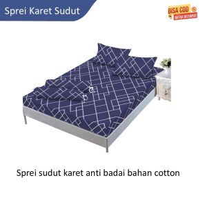 Sprei Karet Anti Badai Set Bantal Abstrak Garis Warna Biru Dongker Bahan Cotton All Size dan CustomSize
