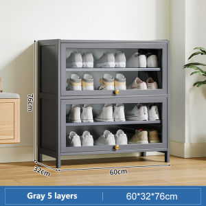 【On Hand】Bamboo Flip Door Shoe Cabinet 3/5/9/11Layers Grey Transparent Acrylic Wood Shoe Rack Organizer
