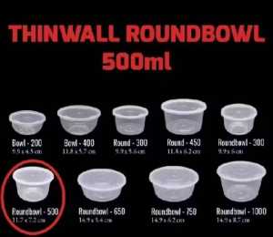 Thinwall Round Bulat Mangkok/UK 300ML SAMPAI 1000ML/ Mangkok Makanan Plastik Klir Food Grade Isi 25pcs