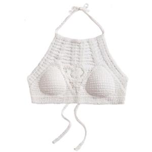 Womens Bohemian hollowout đan móc Halterneck Áo ngực Bikini thêu Bralette bãi biển yếm trong áo hở eo với miếng đệm ngực