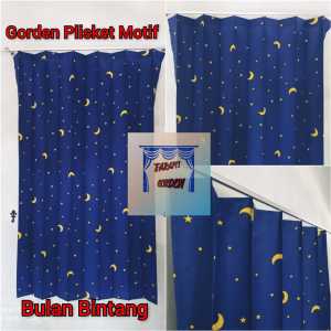 hordeng/korden/gorden plisket motif bulan bintang/gorden pintu/gorden jendela/gorden jendela aesthetic/gorden jendela murah
