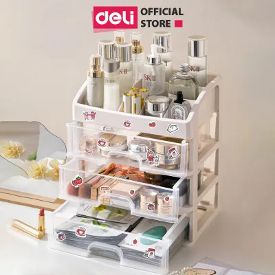 Kệ đựng mỹ phẩm nhựa nhiều tầng để bàn trong suốt Deli kệ đưng đồ trang điểm hộp lưu trữ văn phòng phẩm VS