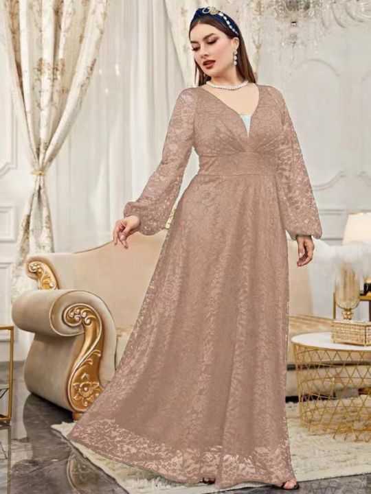 D#268 Plus Size Formal Wedding Lace Long Sleeve Long Dress Gown Lazada PH