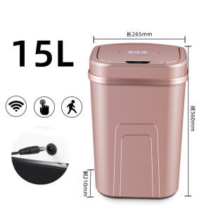 JustLiving 1PC 15L Smart Trash Can Wireless Sensor Automatic Trash Bin Nontouch Garbage Bin Household Waste Dustbin Home Automatic Intelligent Induction Large Waterproof Electric Garbage Can with Lid