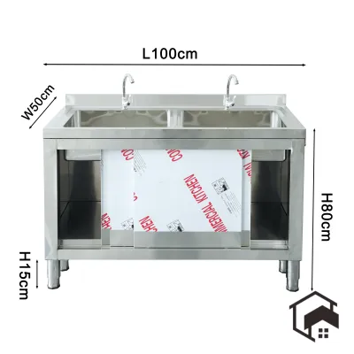 🔥Ready Stock🔥304 Stainless Steel Sink Cabinet Large Kitchen Cabinet Dish-washing Sink Cabinet