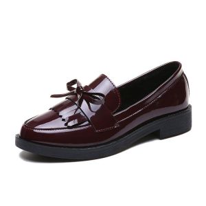 Free Shipping Chunky-Heeled Plus-Size Women’S Shoes New Spring/Autumn Styles Women’S Shoes With Bow Details Small Leather Shoes Student Loafers