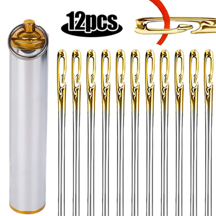 12Pcs/SET Blind Sewing Needles Elderly Needle-side Big Hole Stainless ...