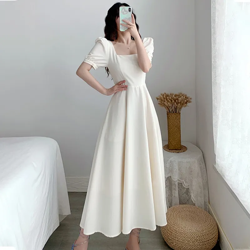Korean midi white dress for civil wedding long dress formal dress plus size  dress elegant dress for women