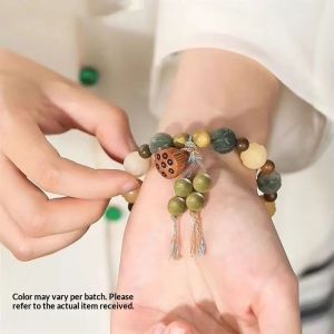DAIMEISHU Phong cách Trung Quốc Mới Vòng tay hạt bồ đề sen cho may mắn làm bằng tay tối giản hoài cổ trang sức cho phụ nữ và nam giới