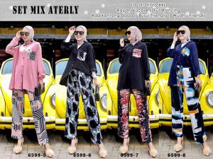 Setelan Mix Aterly bahan rayon viscose kualitas premium LD108-110cm fit 3L full kancing ada kantong busui dan wudhu friendly realpic
