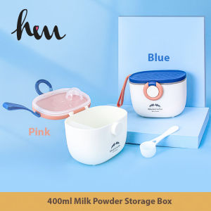 400ml Portable Milk Powder Storage Food Containers Air Tight Containers with Spoon Milk Feeding Blue/Pink With Handle