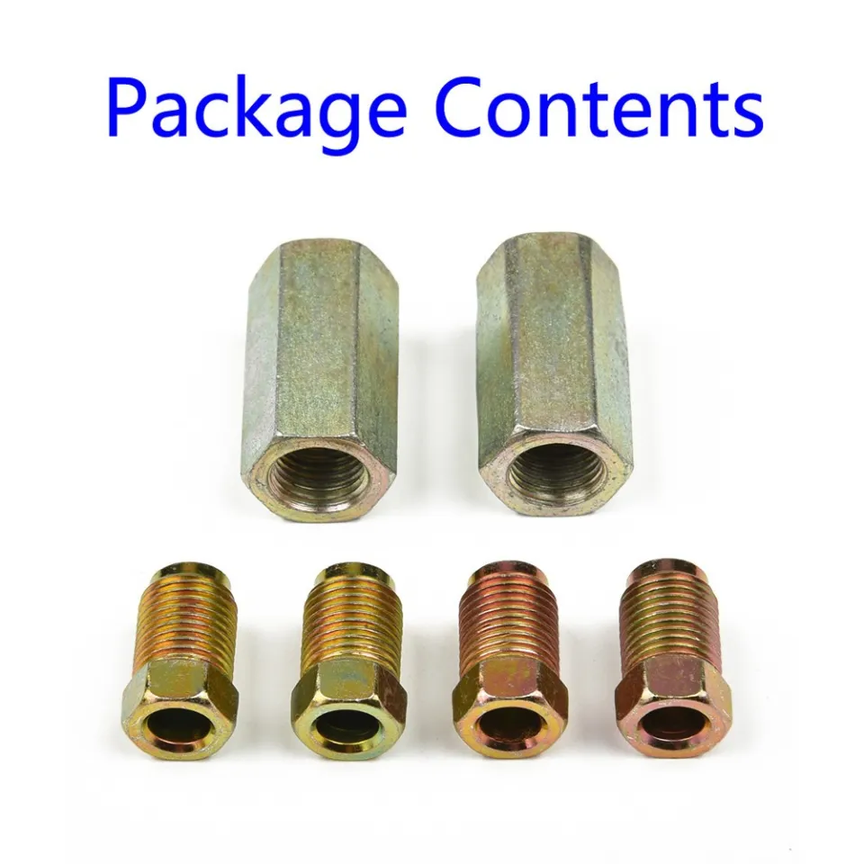 Brake Pipe Connectors 3/8 UNF 2-Way Inline Male + Female Nuts For 3/16" Pipe - Zinc Plated Steel