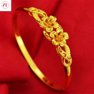 XT đồ trang sức Hàn Quốc 24K hai bông hoa Vòng tay trong suốt phụ nữ Clasp 916 mạ vàng gốc
