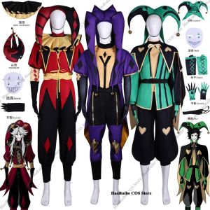 Hot The Freak Circus Pierrot Jester Harlequin Cosplay Costume Adult Clown Top Pant Wigs Joker Uniform Halloween Costume Carnival h2610