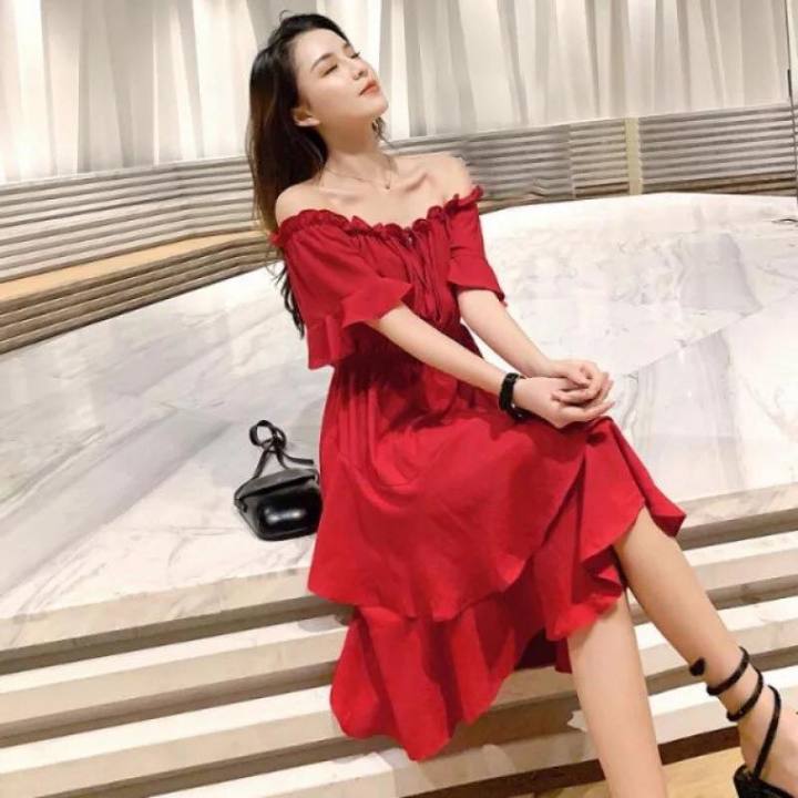 Korean Ruffles Off Shoulder Dress VT | Lazada PH