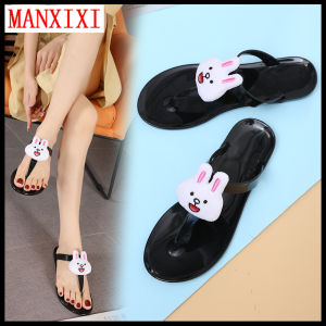 MANXIXI Fashion Women Flip Flop Bohemian Style Beautiful Cartoon Rabbit Cute Jelly Flat Slippers (Size 36-41)