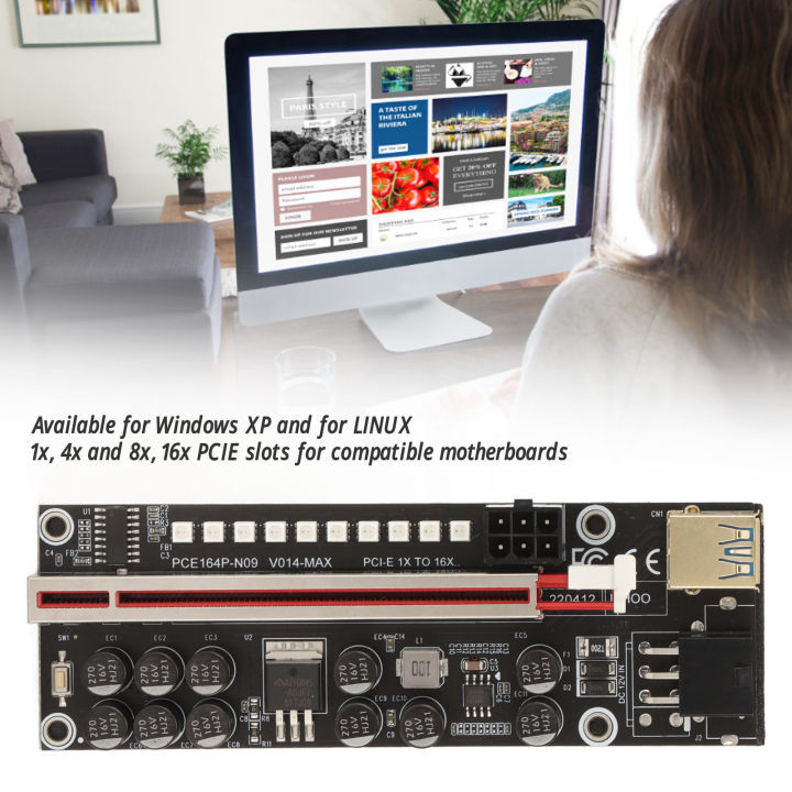 Usb Riser Adapter USB Riser Powered Adapter Card 11 Capacitors 6 Pin PCIE Riser Powered ...