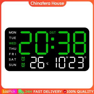 Digital Alarm Clock Bedside Alarm Clock Temperature/Date Display Boarderless Wall-mounted Clock Desk Alarm Clock for Home Office