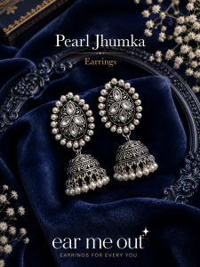 [SG] Pearl Oxidised Silver Jhumka Earrings | Traditional Indian Drop Earrings | Crystal & Pearl Ethnic Earrings | Festive Statement Jewellery | ear me out (EMO-177)