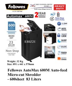Fellowes AutoMax 600M Auto-feed Micro-cut Shredder 2 x 10 mm - 600-sheet 83 Liters (Micro Cut Paper Shredder Shredder Machine Office Shredder Heavy Duty Shredder Mesin Penghancur Kertas Mesin Perincih)