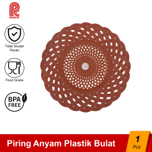 PACIFIC Piring Anyam Rotan Plastik 1 Pcs Motif Bulat Wicker Plate Tempat Makan PAC-PIRING Coklat