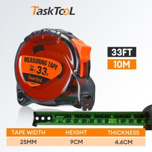 TASKTOOL Measuring Tape 5M/7.5M/10M Dual-scale High Precision Stainless Steel Fluorescent Measure Tape Wear Resistant Measurment Tape