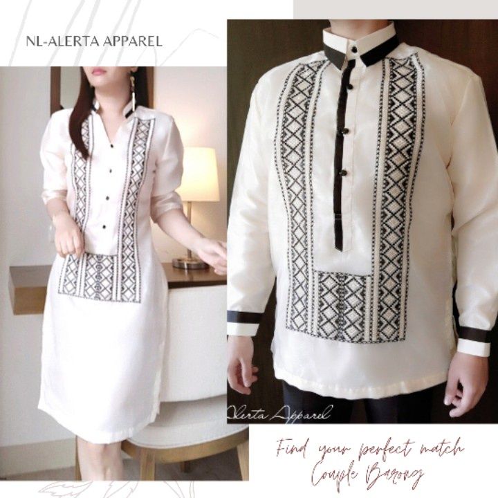 C MODERN FILIPINIANA COUPLE BARONG PURE EMBROIDERED FOR MEN AND WOMEN Lazada PH