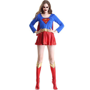Adult Superwoman Cosplay Costumes Super Girls Dress cape Shoe Covers Suit Dress Super Hero Halloween Role Play Party supply