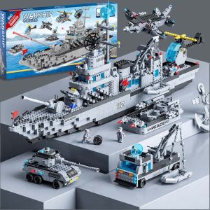 Mainan Warship kapal induk Polisi Blok Bangunan Puzzle Susun Edukasi Mainan 8/12 tahun