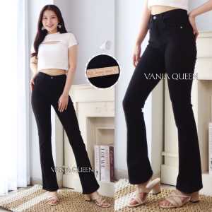 Celana Jeans Wanita Premium Celana Cutbray Highwaist Hitam Polos Pinggang Tinggi