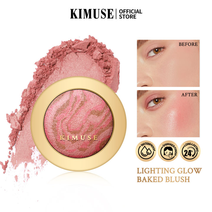 KIMUSE Lighting Glow Baked Blush Long-lasting & Waterproof Powder Natural Shimmer Finish Blusher Black Gold Galaxy Collection