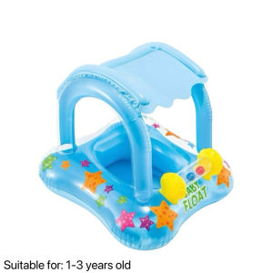 MOMO Baby Pool Float with Sunshade Canopy UPF50+ Sun Protection Inflatable Infant Swim Ring with Steering Wheel Salbabida for Kids Toddler Swimming Seat