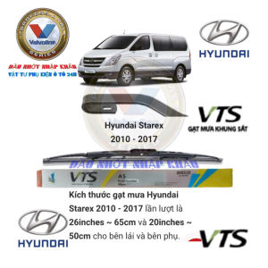 Gạt mưa Hyundai Starex đời từ 2010 đến 2017. Gạt mưa cao cấp VTS-A5 gọng sắt VTS-A7 5 khúc. 1 đôi gạt mưa tặng 5 viên sủi rửa kính ô tô