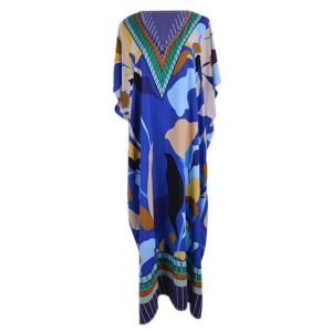 Blue Block Color Contrast Kaftan Floral Shadow Color Block Print Maxi Dress Women Wearable Work Of Art Chic Beach CoverUp Caftan