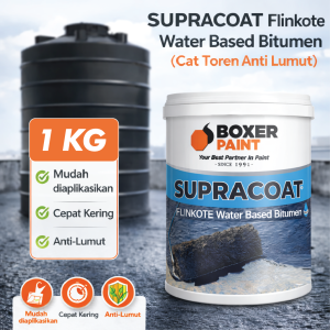 (1 KG) SUPRACOAT Flinkote Water Based Bitumen Cat Tangki Toren Air Anti Lumut
