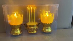3in1 Thailand Lotus Buddha Candles Flicker LED Wedding Festival Lighting W Incense burner Battery Operated Travel Pray Lamp