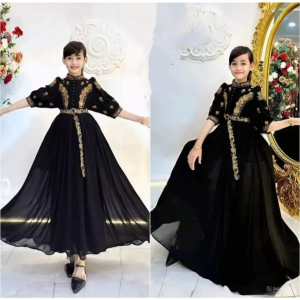 Gamis Anak Lebaran Umur 8- 10 Tahun Mahyra Kids Ceruty Babydoll Aplikasi Bordir Ukuran L XL Baju Muslim Anak Perempuan Kekinian Ootd Kondangan Baju Ngaji Remaja Tanggung WWarna Hitam Sage