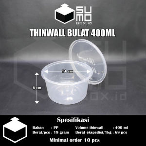 [1 PAK ISI 25 PCS] Thinwall BULAT 400ml + tutup cup puding pudding / mangkok plastik 400 ml FREE PACKING