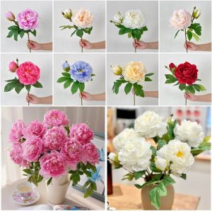 WAPKTY 2 Heads Silk Plastic Artificial Flower Peony Multicolor Peony Lifelike Flowers Vivid 2 Heads Bridal Bouquets Home Decoration